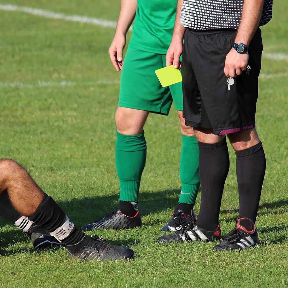 Description Picture 6 of itemSoccer Referee Flag Set Checkered Linesman Flags Referee Cards with Record Book and Pencil Referee Whistle for Sports Football
