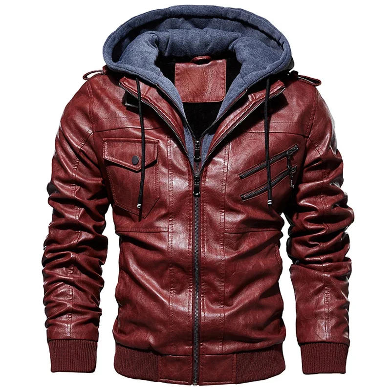 Description Picture 2 of itemBrand New Leather Jackets Men Autumn Winter Casual Hooded Coats Mens Fashion Motorcycle Biker Jacket 4XL Jaqueta Couro