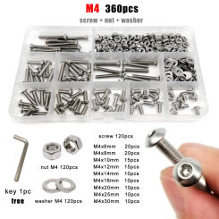 1 Set M1.6 M2 M2.5 M3 M4 M5 M6 M8 ISO7380 304 Stainless Steel Allen Hexagon Hex Socket Button Head Screw Bolt Nut Washer Kit Box