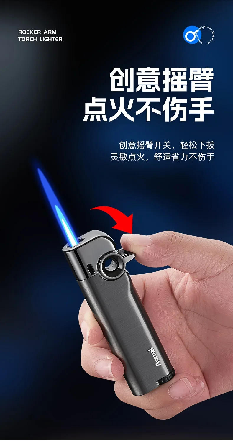 Description Picture 5 of itemCreative Metal Arm Ignition Windproof Jet Blue Flame Inflatable Lighter Portable Butane Gas Cigar Lighters Smoking Accessories