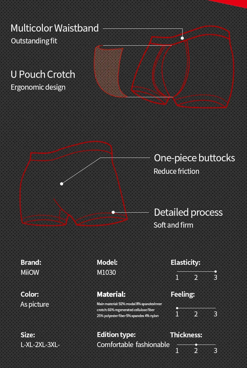Description Picture 3 of itemMIIOW 3Pcs Men Underwear Comfortable U Pouch Ice Silk Man Boxers Graphene Antibacterial Underpants Male Print Panties Boxers 3XL