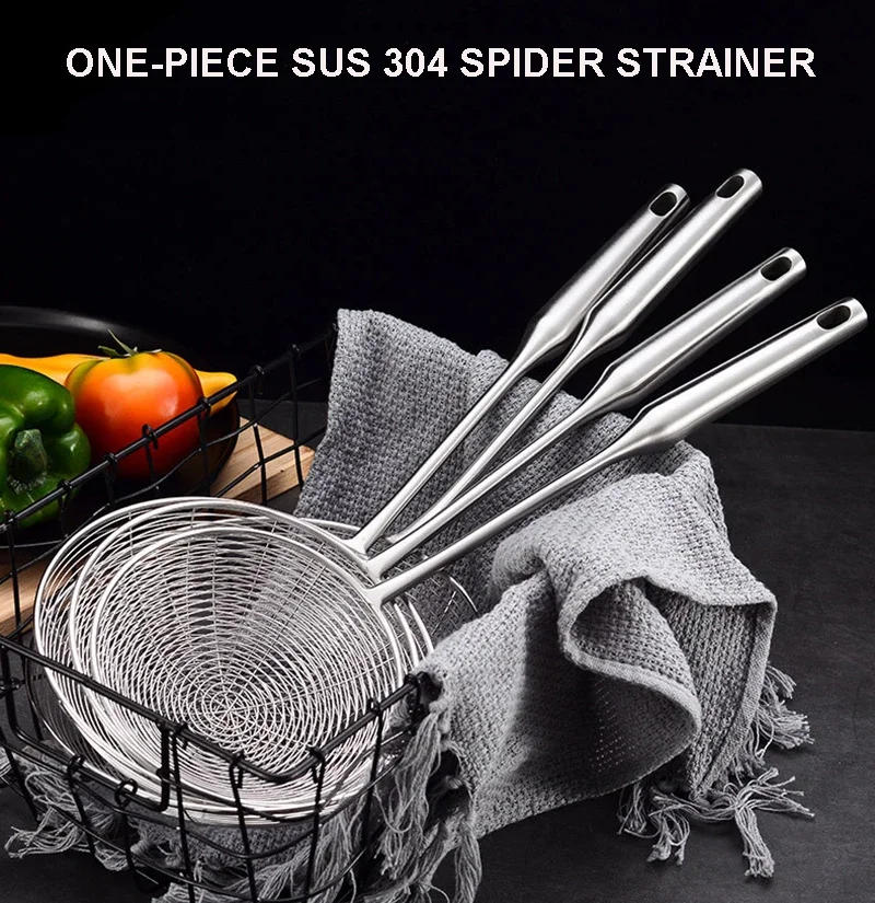Description Picture 2 of item304 Stainless Steel Spider Strainer Skimmer Ladle for Cooking & Frying, Wire Mesh Spoons with Long Handle - Kitchen Gadgets