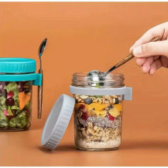 350ML Kitchen Tool Overnight Oat Cup Glass With Lid And Spoon Seal Food Breakfast Cup Portable Cereal Milk Salad Yogurt Cup