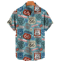 Camisa hawaiana de manga corta para hombre, camisa holgada y transpirable con estampado 3D de Route 66, Estilo Vintage, a la moda, 2024