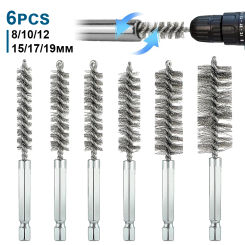 6Pcs Stainless Steel Cleaning Brush Set 1/4" Hex Bar Twisted Wire Hole Brush for Power Drill Impact Driver(8/10/12/15/17/19 mm)