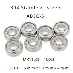 High Performance 304 Stainless Steel ABEC-5 Miniature Deep Groove Ball Bearings MR115zz 5mmx11mmx4mm of 10pcs - Stainless Steel