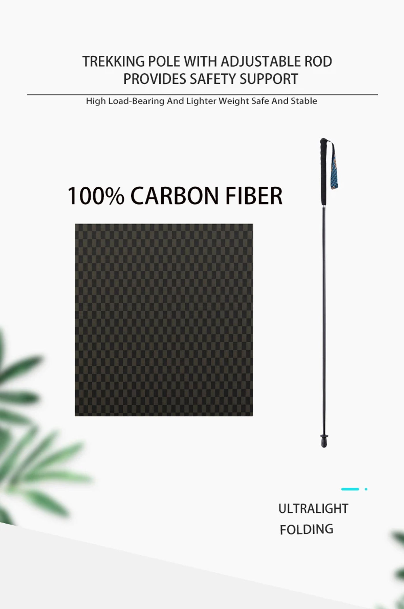 Description Picture 6 of itemUltra Light Weight Trekking Poles 110g Folding Hiking Sticks Portable Carbon Fiber Collapsible Nordic Walking Cane Sticks Bags