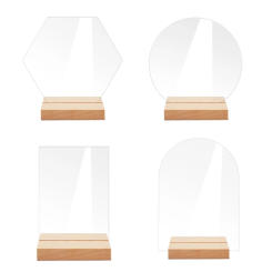 10pcs Acrylic Table Sign Holder with Wooden Base Blank Clear Wedding Sign Number Place Card Holder Display Stand for Bar