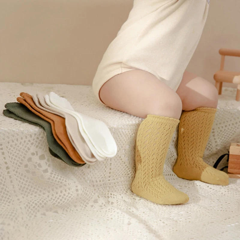 Description Picture 2 of itemBabys Girls Princess Knitted Mesh Socks Cotton Infant Kids Girls Long Tube Socks 0-3T Summer Soft Toddler Girls Knee High Socks