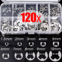 120PCS Shaft External Retaining Ring E Clips Assortment Kit 1.5-10mm Stainless Steel Snap Circlip Washer for Shaft Fastener