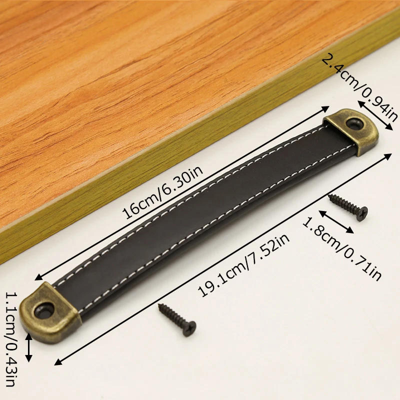 Description Picture 5 of itemRetro Pu Leather Wardrobe Drawer Knobs Door Pull Kitchen Cabinet Hardware Accessories Handle Nordic Brown Leather Furniture Pull