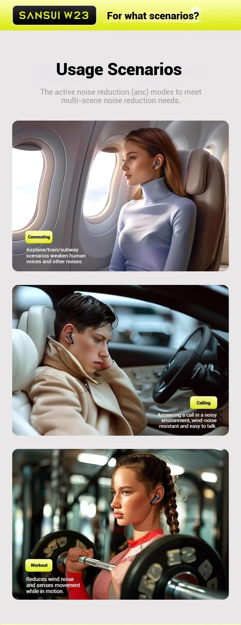 Description Picture 6 of itemSansui -35dB ANC TWS Bluetooth Earbuds Spatial Audio Bluetooth 5.4 Earphone Active Noise Cancellation Headphone 4 Mic HD Call