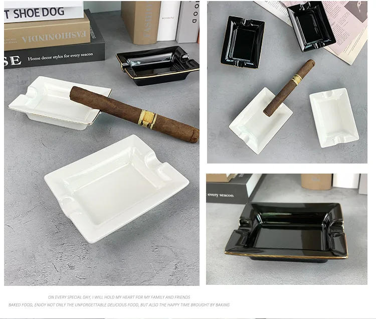 Description Picture 4 of itemCeramic Ashtray Square Cigar Ashtray Gold Rim Ashtray Smoking Accessories European Style
