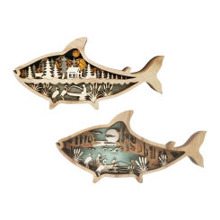 Marine Animals Wooden Decor Sculptures Maritime Themed DIY Carved Fish Nautical Ornament for Living Room Desk Shelf Beach Decor