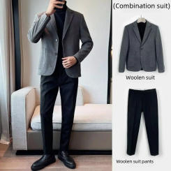 2023 New Men's Woolen Slim Fit Suit Jacket Casual Western Style Clothes For Business Autumn Winter Smooths Your Silhouette