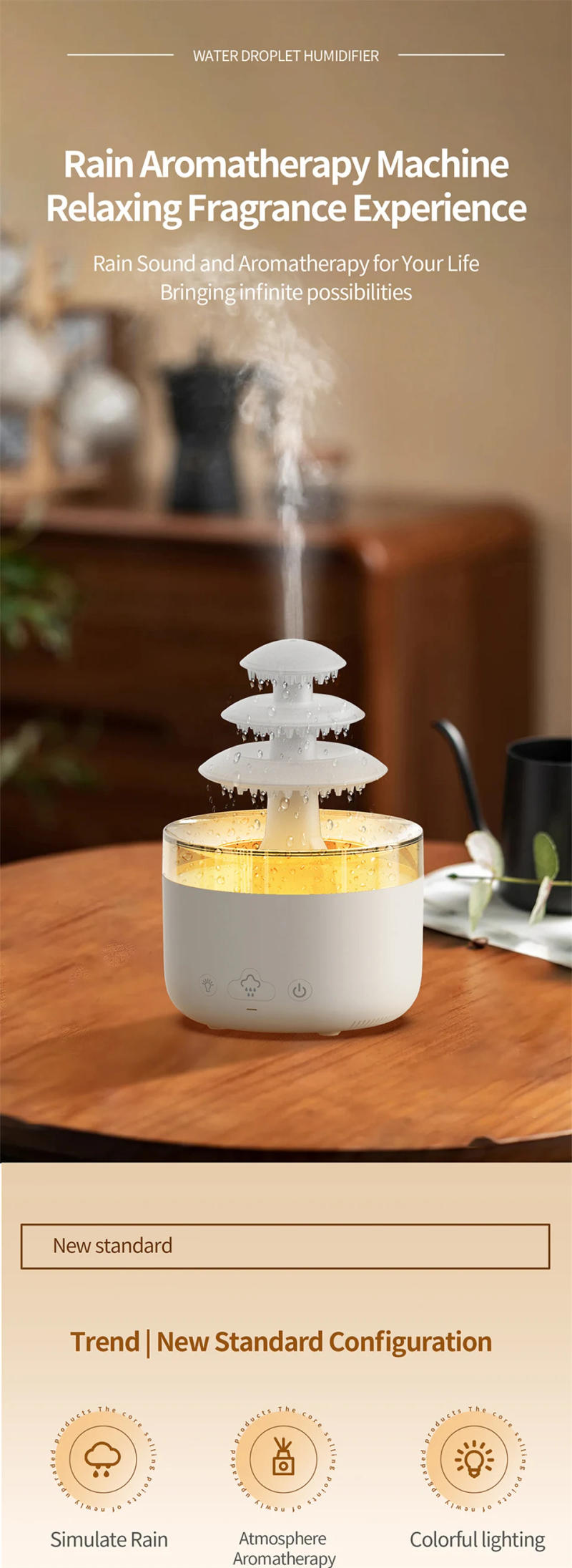 Description Picture 2 of itemRain Drop Aroma Diffuser Air Humidifier 350ml 7 Colors LED Lamp Ultrasonic Remote Control USB Rain Cloud Essential Oil Diffuser