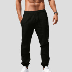 Men's Loose Drawstring Elastic Waist Pants Solid Colour Breathable Cotton Linen Loose Casual Trousers Simple Versatile Long Pant