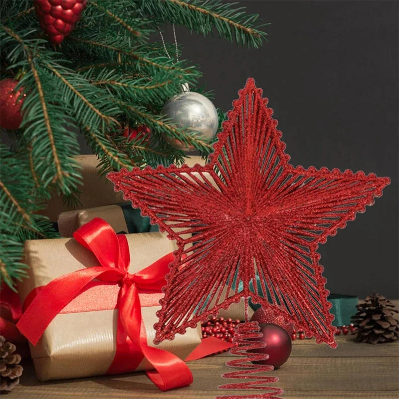Description Picture 5 of item25cm Red Glitter Christmas Tree Topper Iron Star Christmas Decor For Home Xmas Tree Ornaments Navidad New Year 2025 Natal Noel