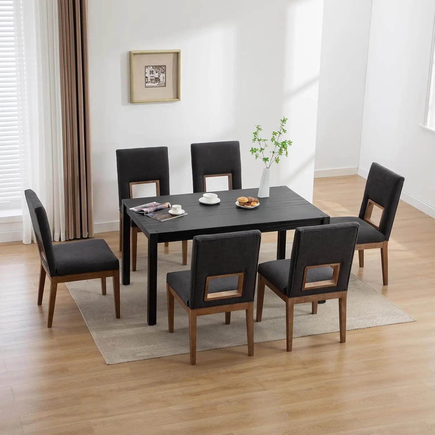 Description Picture 5 of itemWood Dining Table, 59 Inches Farmhouse Rectangle Dining Room Table for 4-6 Person Rustic Kitchen Table, Dining Tables