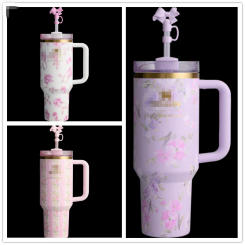 Hot Sale Engraved Floral Tumbler Mug 40oz Premium Stainless Steel Tumbler with Silicone Handle Vacuum Travel Home and Outdoors