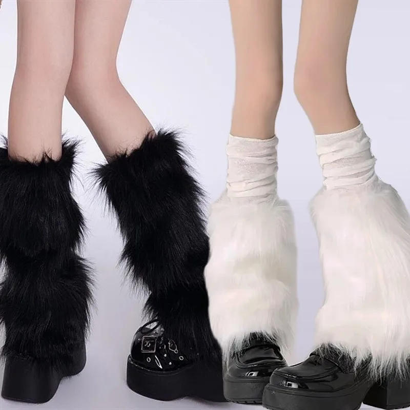 Description Picture 6 of item1/2Pairs Artificial Fur Plush Leg Warmers Women Autumn Winter Thermal Long Socks Girls Fashion Japanese Knee-length Stockings