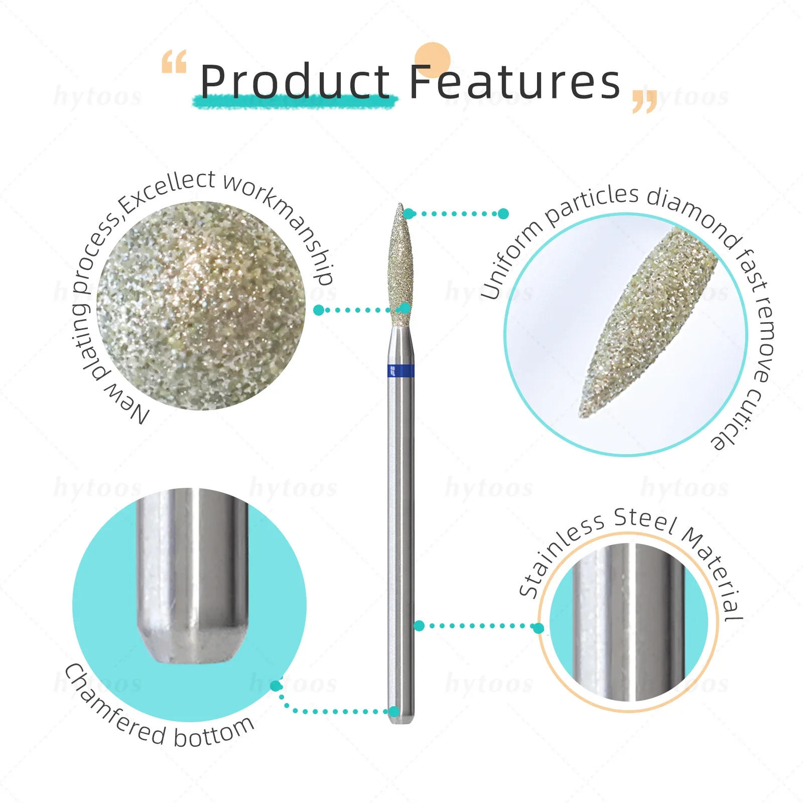 Description Picture 4 of itemHYTOOS Flame Diamond Nail Drill Bits Russian Cuticle Drill Bits for Nails Professional Safety Under Nail Dead Skin Cleaner Tool