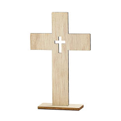 6pcs Wooden Cross Candlestick Projection Standing Jesus Crucifix Christian Baptism Decor Table First Communion Altar Supplies