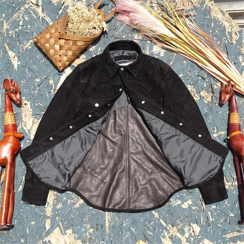 Description Picture 4 of itemMens Genuine Leather Jacket Slim Fit Single Breasted Autumn Casual Vintage Outerwear Long Sleeve Sheepskin Coat Male Size 5XL