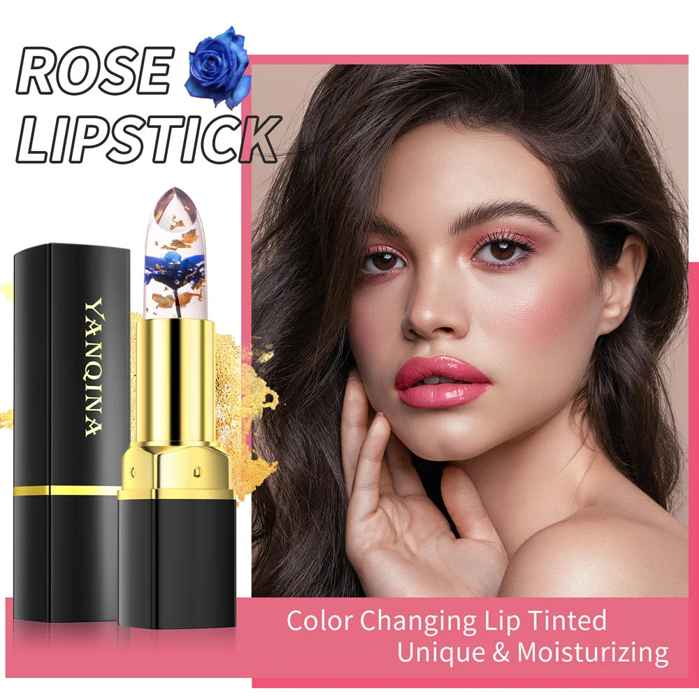 Description Picture 4 of itemLong Lasting Temperature Color Changing Lip Balm Crystal Jelly Flower Lipstick Gloss Transparent Moisturize Lips Makeup Cosmetic