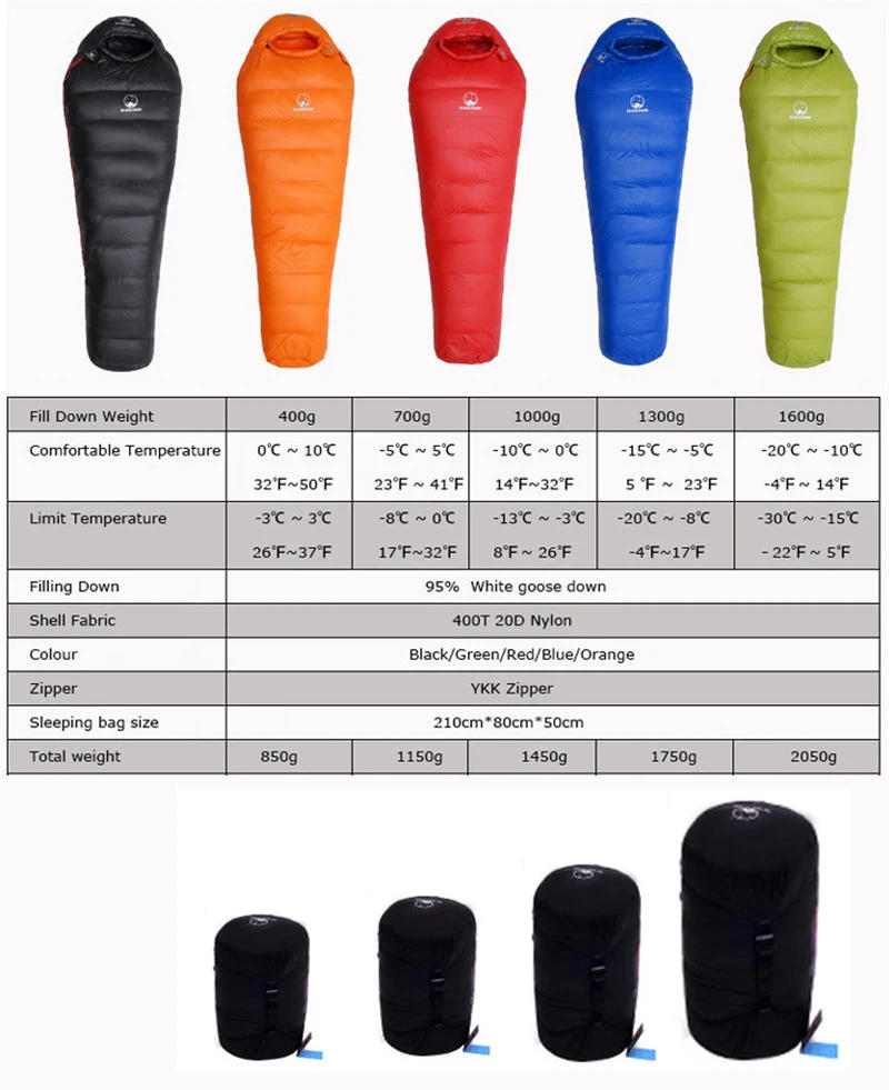 Description Picture 2 of itemGoose Down Filled Sleeping Bag for Adults, Mummy Style, Thermal, Very Warm, White, Fit for Winter, 4 Kinds of Thickness, Camping