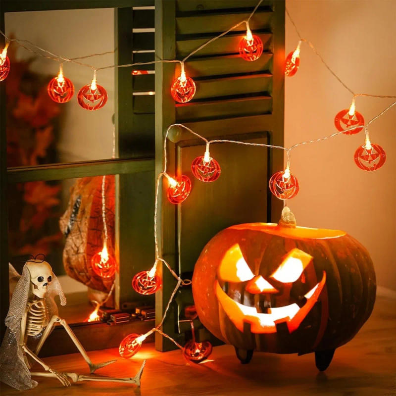 Description Picture 5 of item1pc LED Halloween Hollow Pumpkin String Light Battery Powered Waterproof Fairy Atmosphere Hanging Lamp Suitable For Halloween