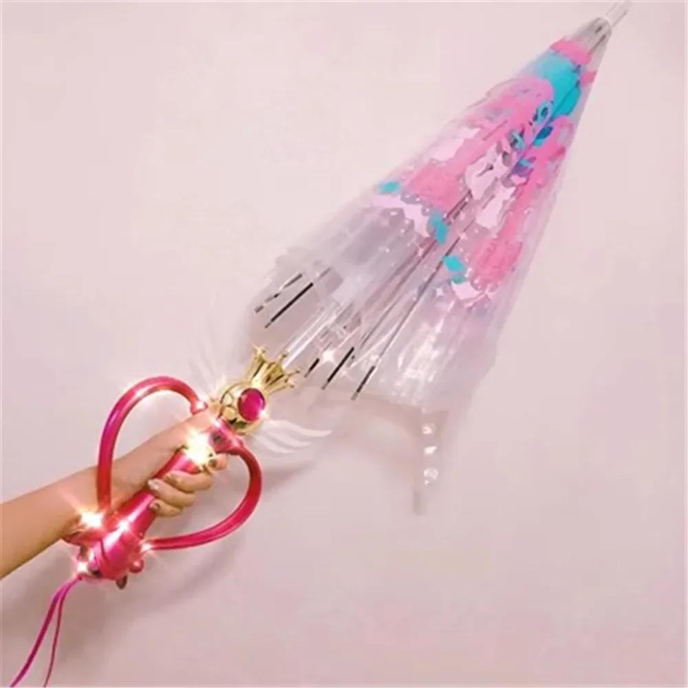 Description Picture 2 of itemSailor Magic Moon Stick Umbrella Rain Gear Transparent Sailormoon Paraguas for Women Girls Kids Gift Luminous Umbrella
