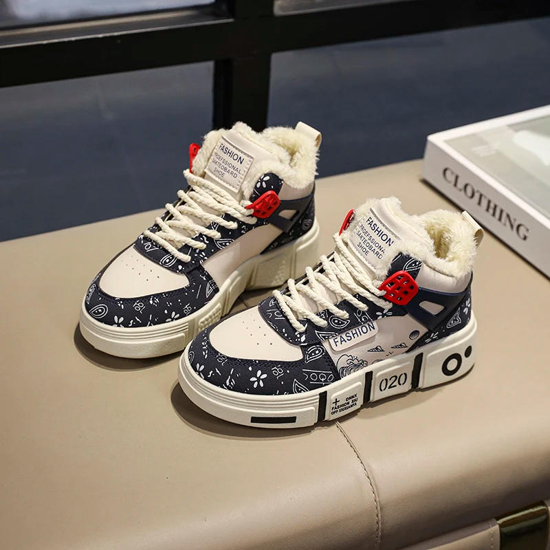 Description Picture 6 of itemKids Sneakers Winter Warm Plush Walking Shoes High-top Comfortable Fashion Casual Flat Tennis Shoes Childrens Boots for Boy