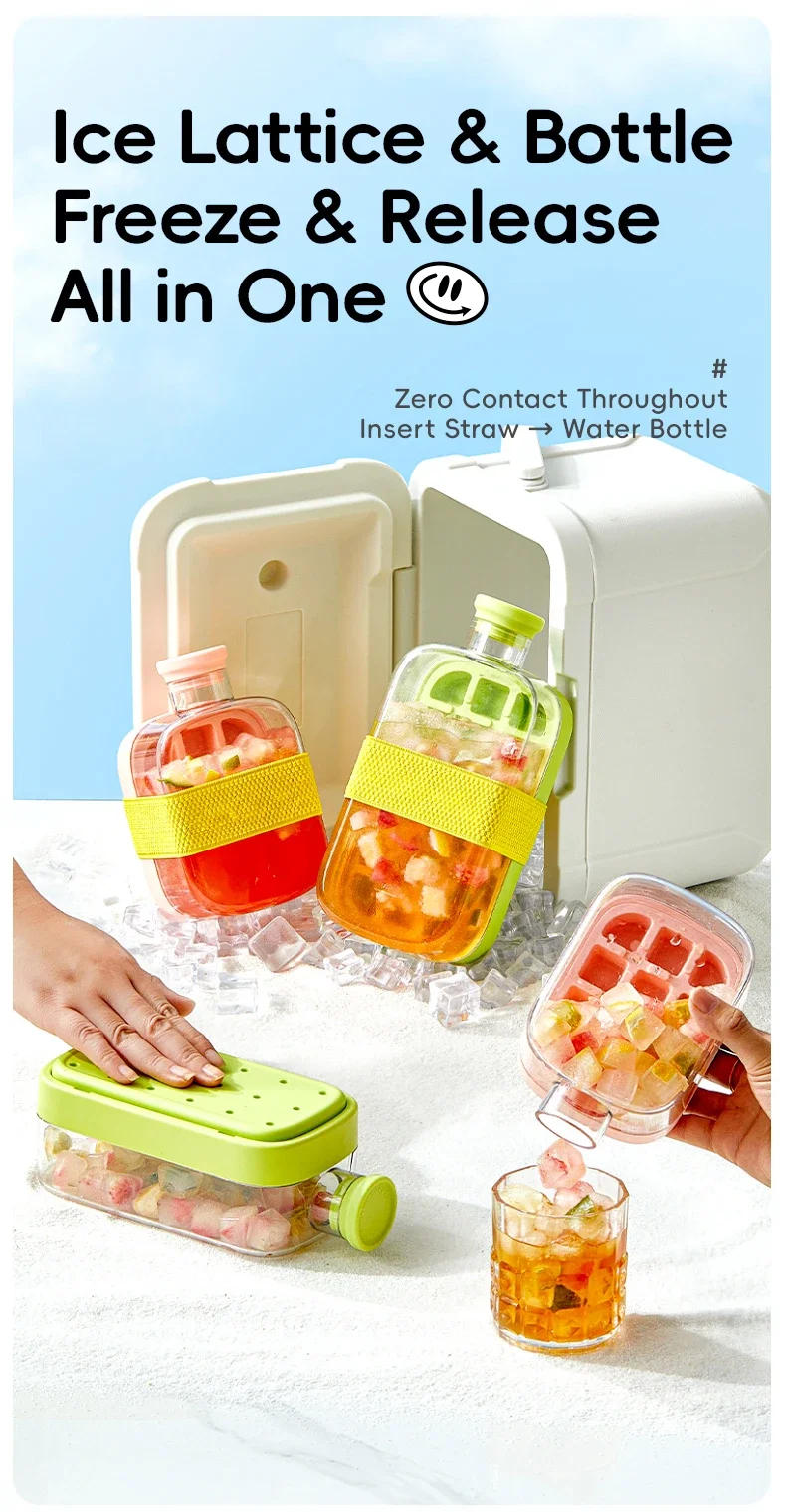 Description Picture 2 of itemSummer Ice Cube Tray with Straw 2 in1 Ice Tray and Water Bottle Ice Maker Silicone IceCube Portable Kettle Reusable Icemaker