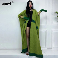 WINYI new Catwalk model winter coat women 2023 Luxury Long Fur Loose OverCoat Thick Warm Coat and glove suit elegant party dress
