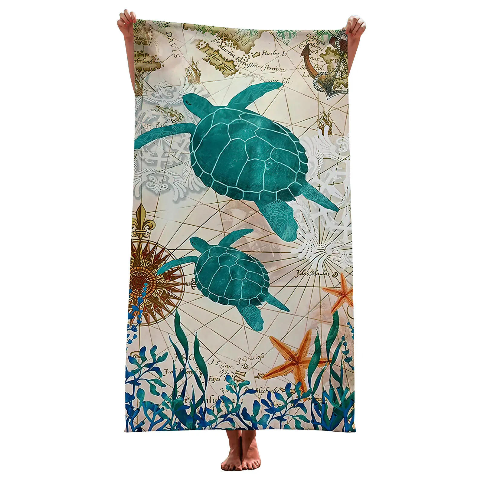 Description Picture 5 of itemSea Turtle Beach Towel Microfiber Ocean Animal Bath Towel Nautical Theme Quick Dry Towels for Kids Adults Swimming Sports Travel