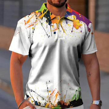 Graffiti Pattern 3D Print Summer Men's Button Down Collar Polo Shirts Casual Short Sleeve Oversized Tops Fashion Men Clothing