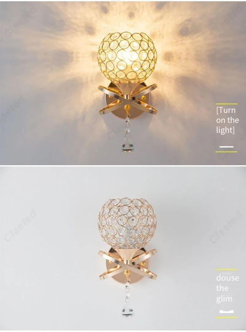 Description Picture 4 of itemCreative E27 Crystal Wall Light Indoor Bedroom Bedlight Living Room Staircase Corridor Balcony Home Decoration Lighting Fixtures
