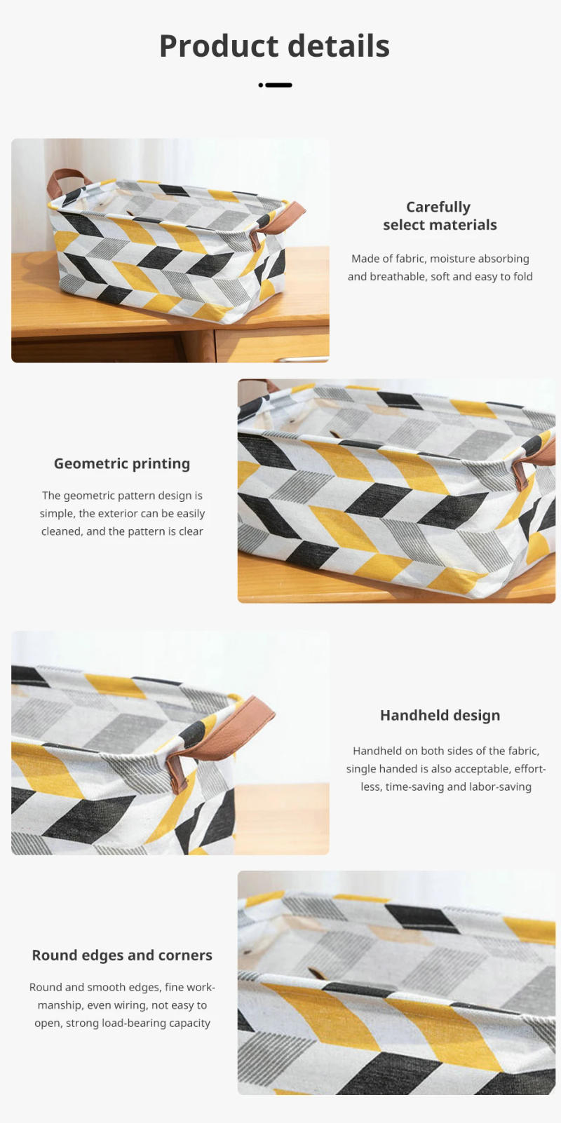 Description Picture 6 of item1PC Fabric Geometric Pattern Box Storage Basket Desktop Items Book CD Handheld Storage Organizing Box Household Storage Products