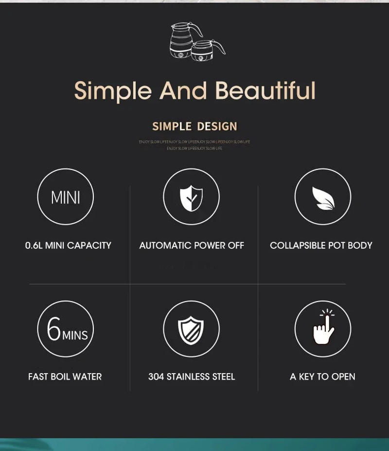 Description Picture 2 of item220V 0.6L Mini Folding Kettle Portable Water Heater 600W Silicone Compression Electric Kettle Home Kettle Easy To Travel