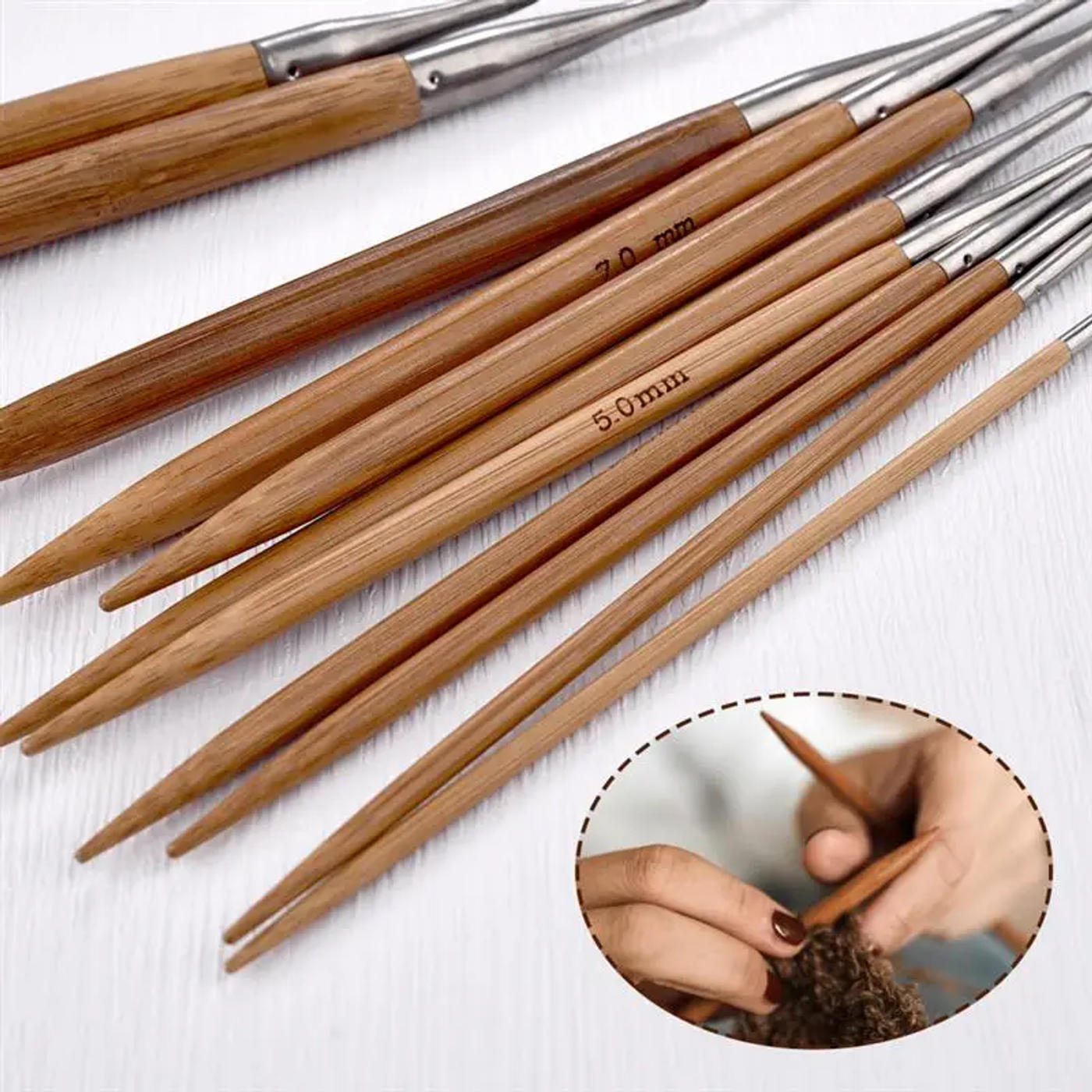 Description Picture 6 of item3.0-10mm Natural Bamboo Circular Knitting Needles Stainless Steel Tube Hoop Knitting Needles DIY Hand Sewing Tools Supplies