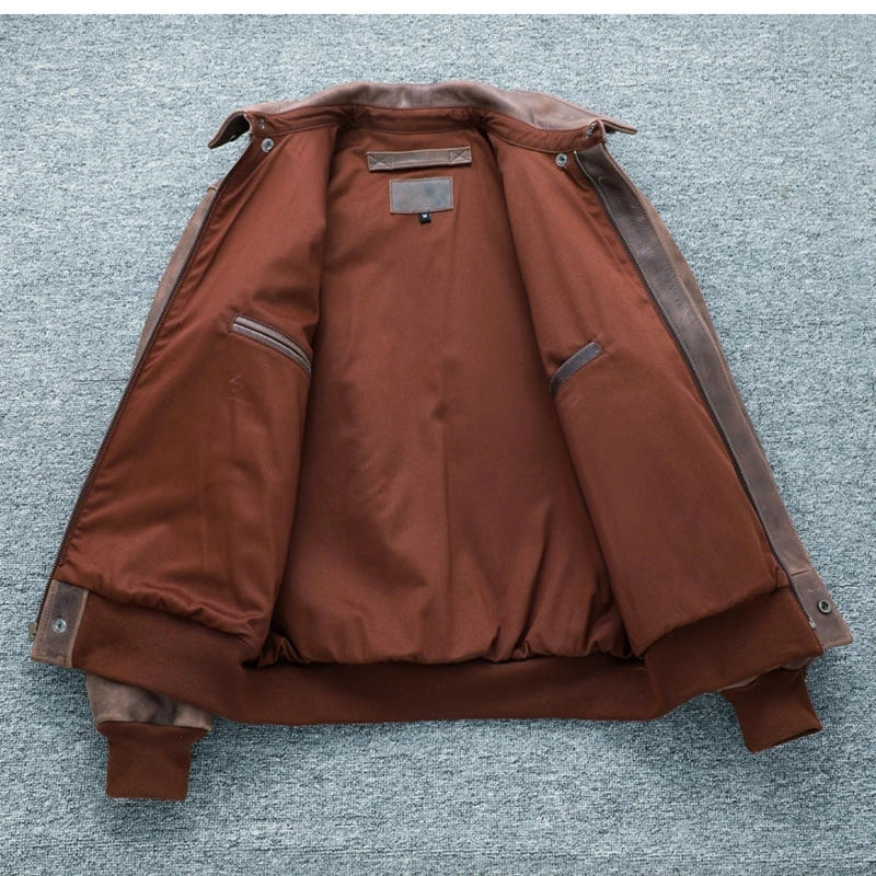 Description Picture 5 of itemBrown Autumn Men's Vintage A2 Jacket Plus Size 4XL Military Style Natural Thick Cowhide Aviation Genuine Leather Coats