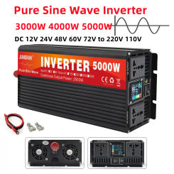 3000W 4000W 5000W Inverter 12V 24V 48V 60V 72V to 220V 110V Pure Sine Wave Inverter Voltage Converter Car Solar Power Inverter