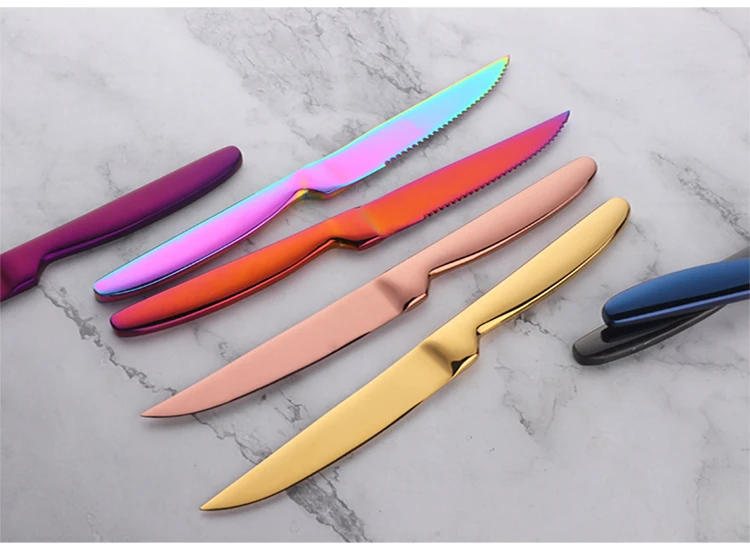 Description Picture 5 of item6Pcs Stainless Steel Dinner Knives Set Sharp Steak Knife Fruit Knives Western Knife Restaurant Table Knife Gold Dinnerware Set