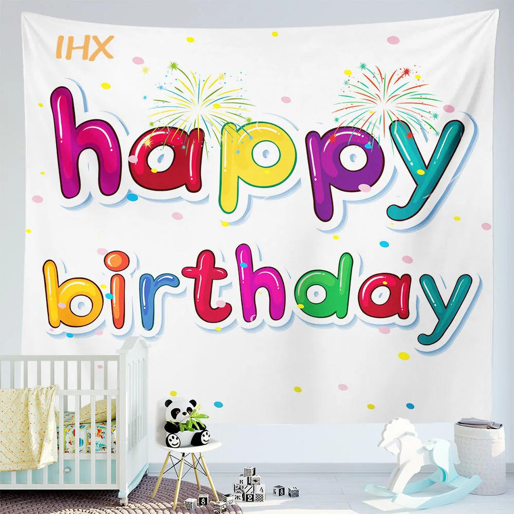 Description Picture 5 of itemHappy Birthday Background Tapestry Cloth Kawaii Children's Room Wall Decoration Girls Dormitory Cartoons Dormit Home Party Decor
