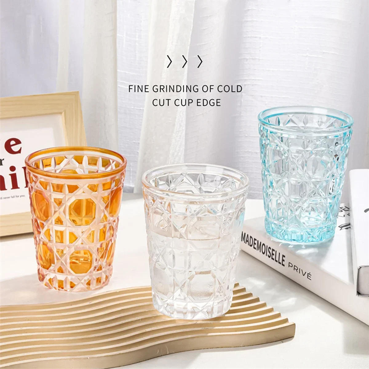 Description Picture 3 of item1pc 320ml Crystal Whisky Glass Cup Plaid Handmade Engraving Colorful Brandy Wine Glass Spirit Glass Tumbler
