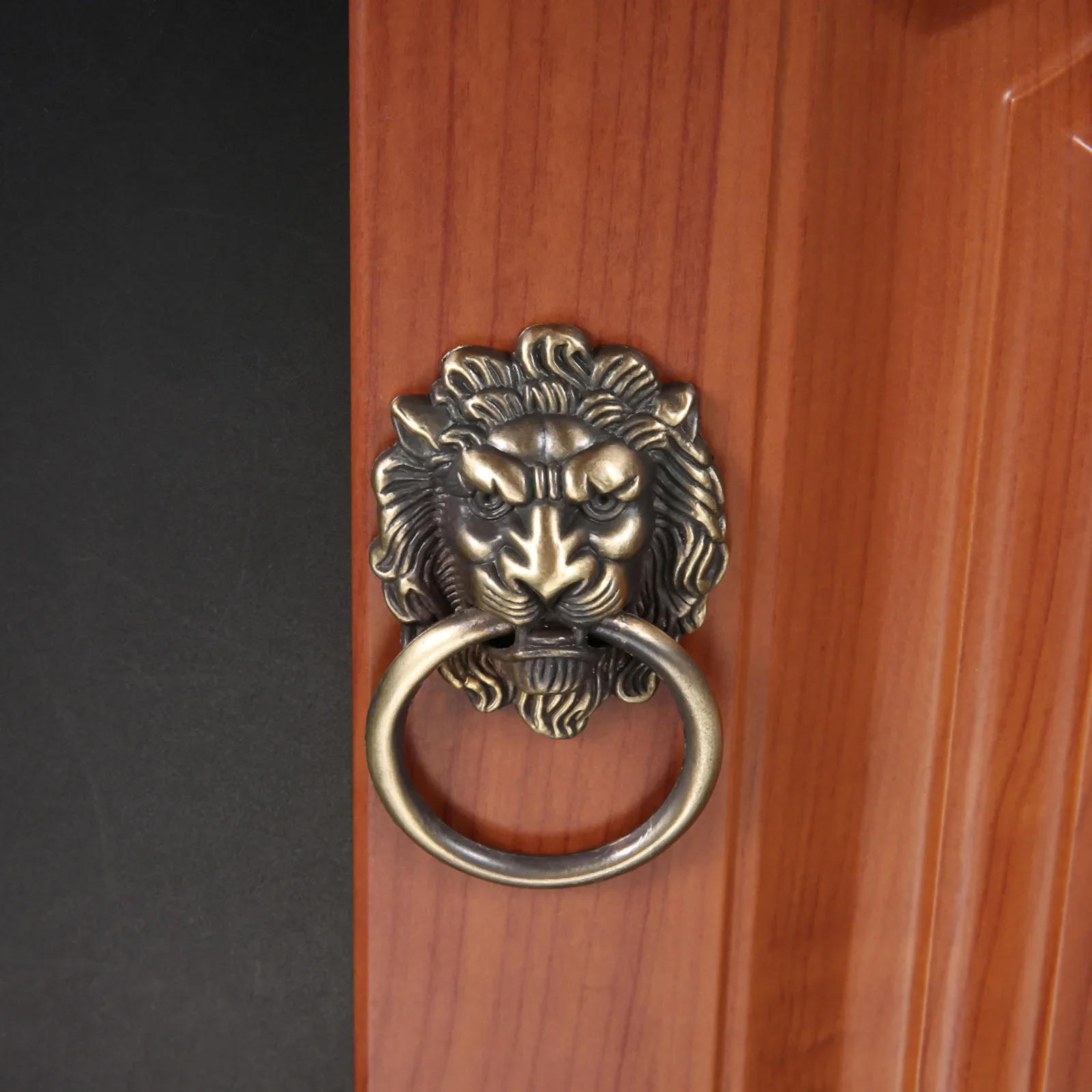 Description Picture 3 of item1Pc Lion Head Pulls Knob Antique Bronze Drop Ring Handle Metal Decorative Wooden Box Cupboard Closet Cabinet Drawer Door Handles