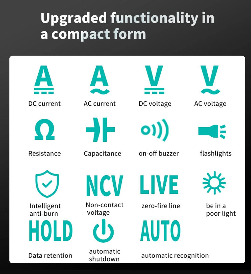 Description Picture 4 of itemSnakol Smart Multimeter Professional Digital Multimeters 3999 Counts AC/DC Voltage Tester Ohm NCV Current Ammeter Detector Tools