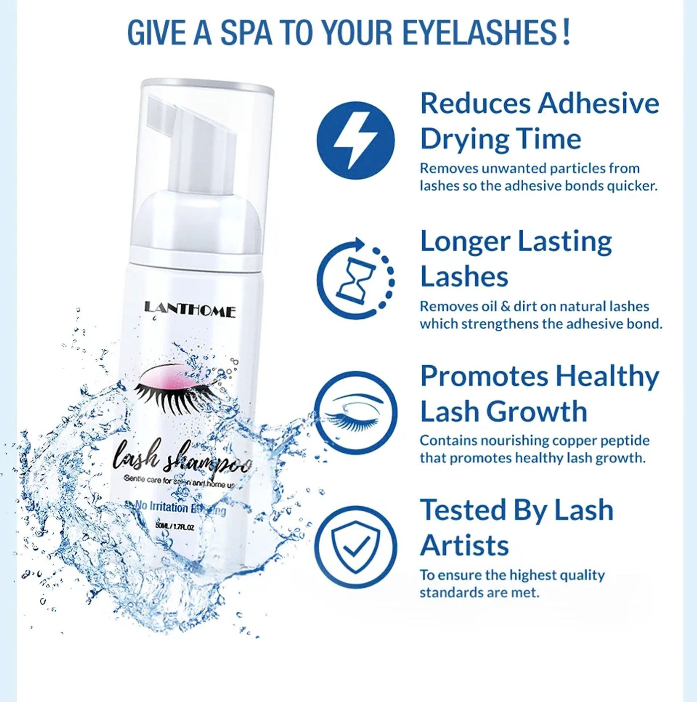 Description Picture 5 of item50ml Lanthome Eyelash Extension Shampoo Foam Eyelid Deep Clean Cleanser For Makeup Tools Mascara Remover Glue Salon Home Use