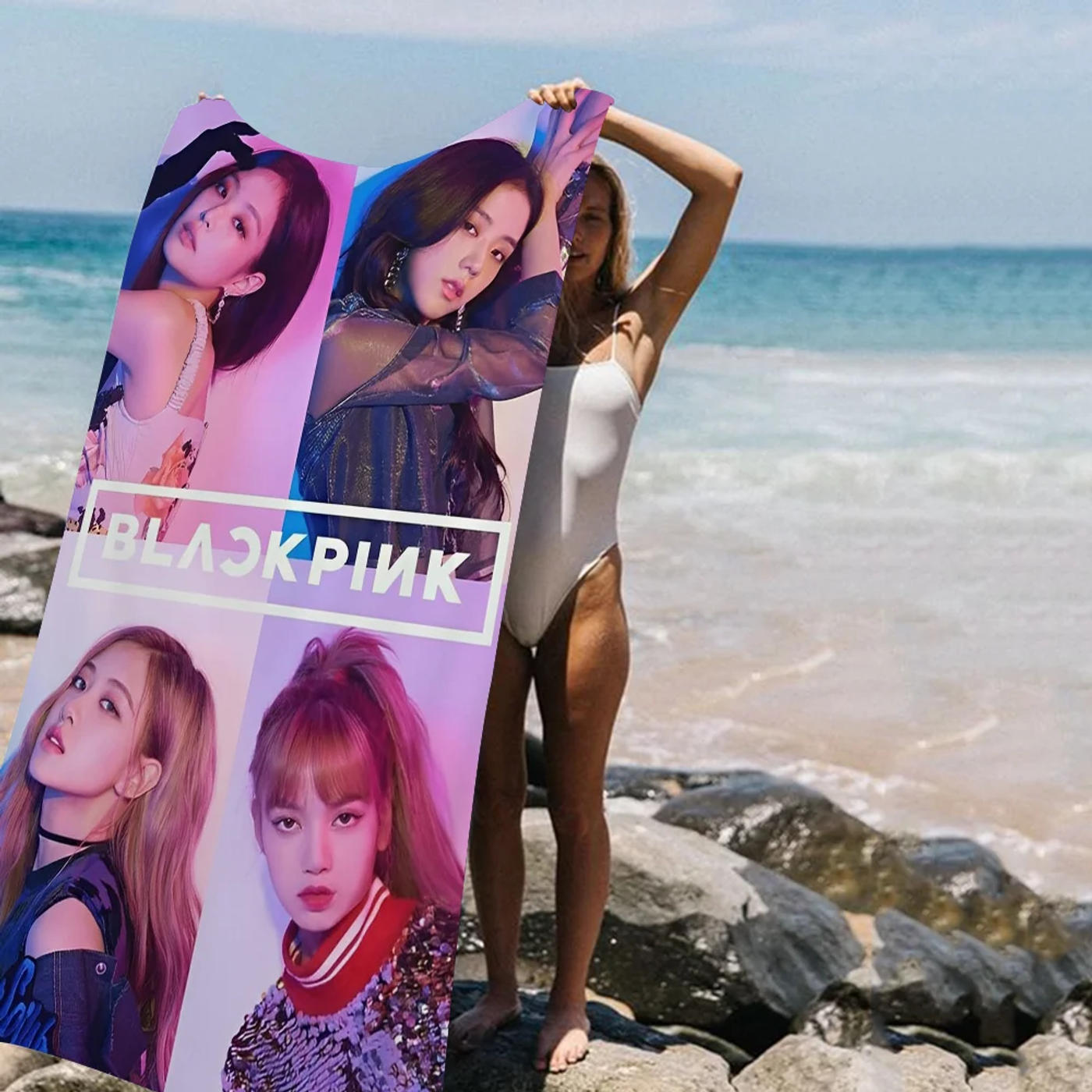 Description Picture 5 of itemB-BLACK-p-pink kpop Bath Towel Microfiber Soft Water Absorbing Breathable For Girl Kids Decorative Cartoon Beach Towel